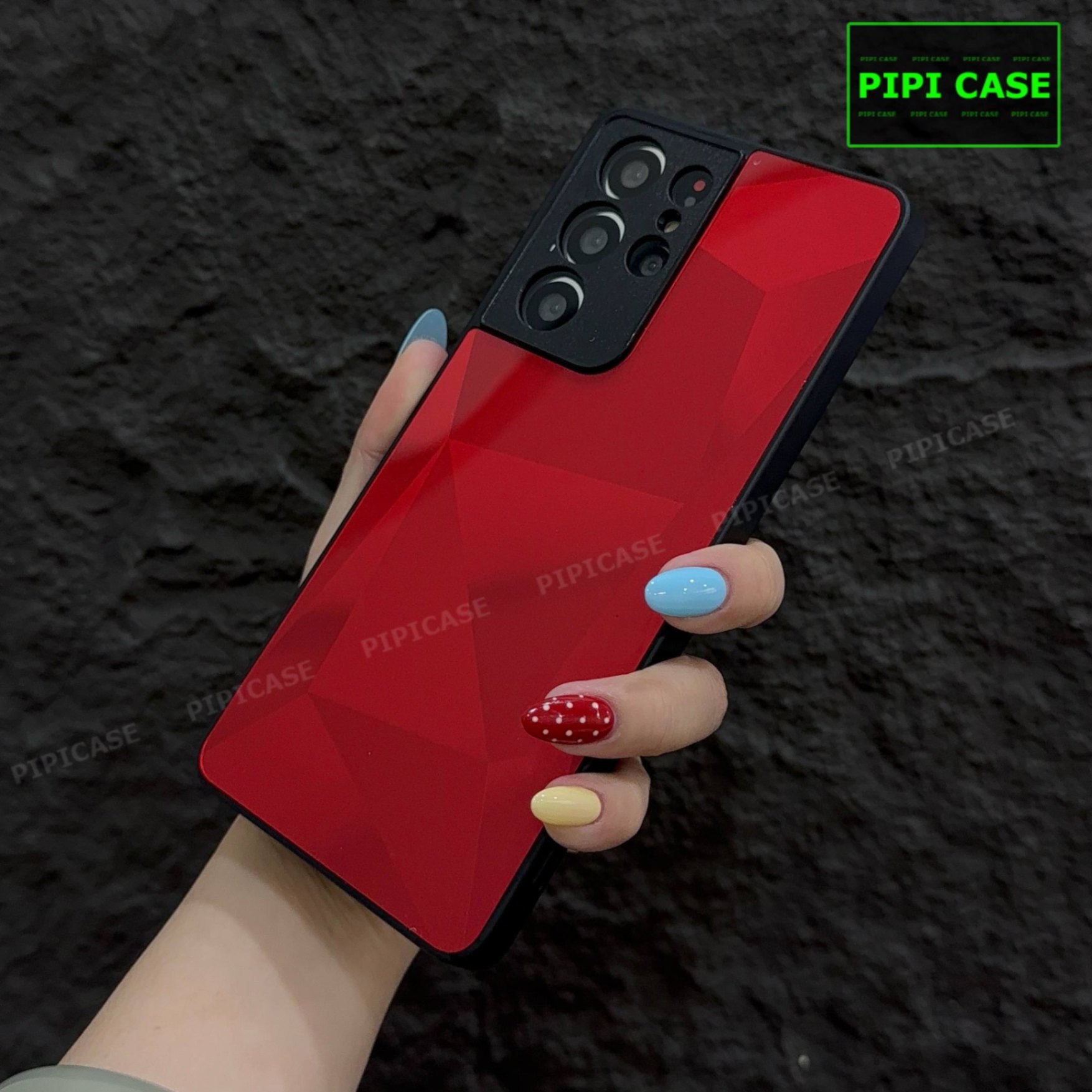 Ốp Lưng Samsung S21 Ultra 5G - Kim Cương 6D - Đỏ