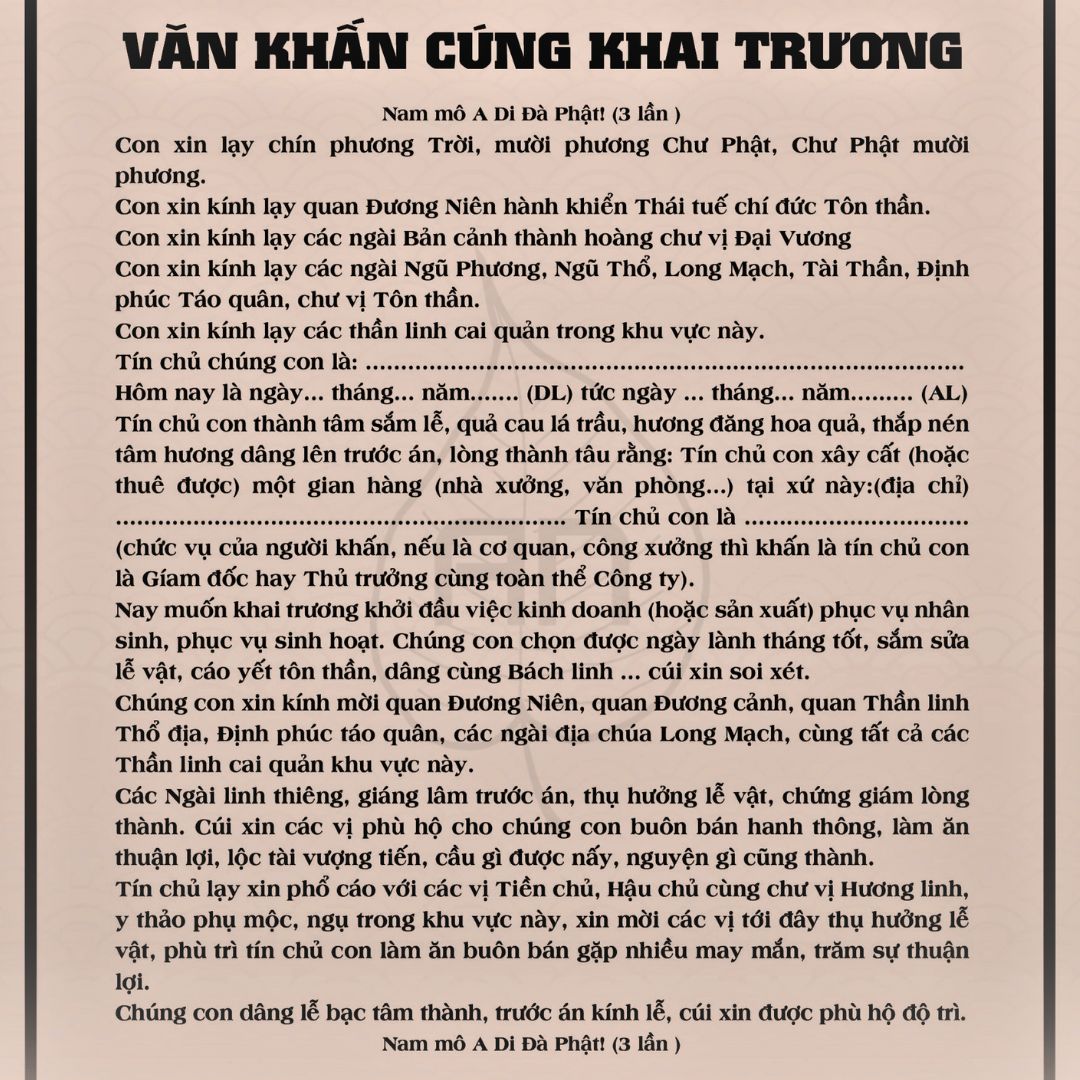 Van khấn cúng khai trương