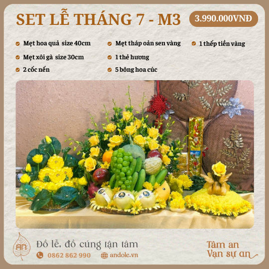 Mâm Cúng Rằm Tháng 7 Mẫu 3 – Trang Trọng, Đầy Đủ Lễ Vật