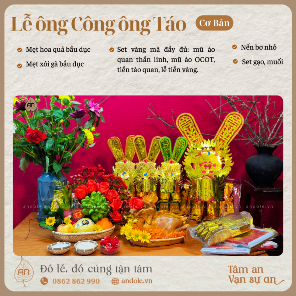 Mâm Lễ Ông Công Ông Táo Cơ Bản | Đầy Đủ Lễ Vật & Văn Khấn