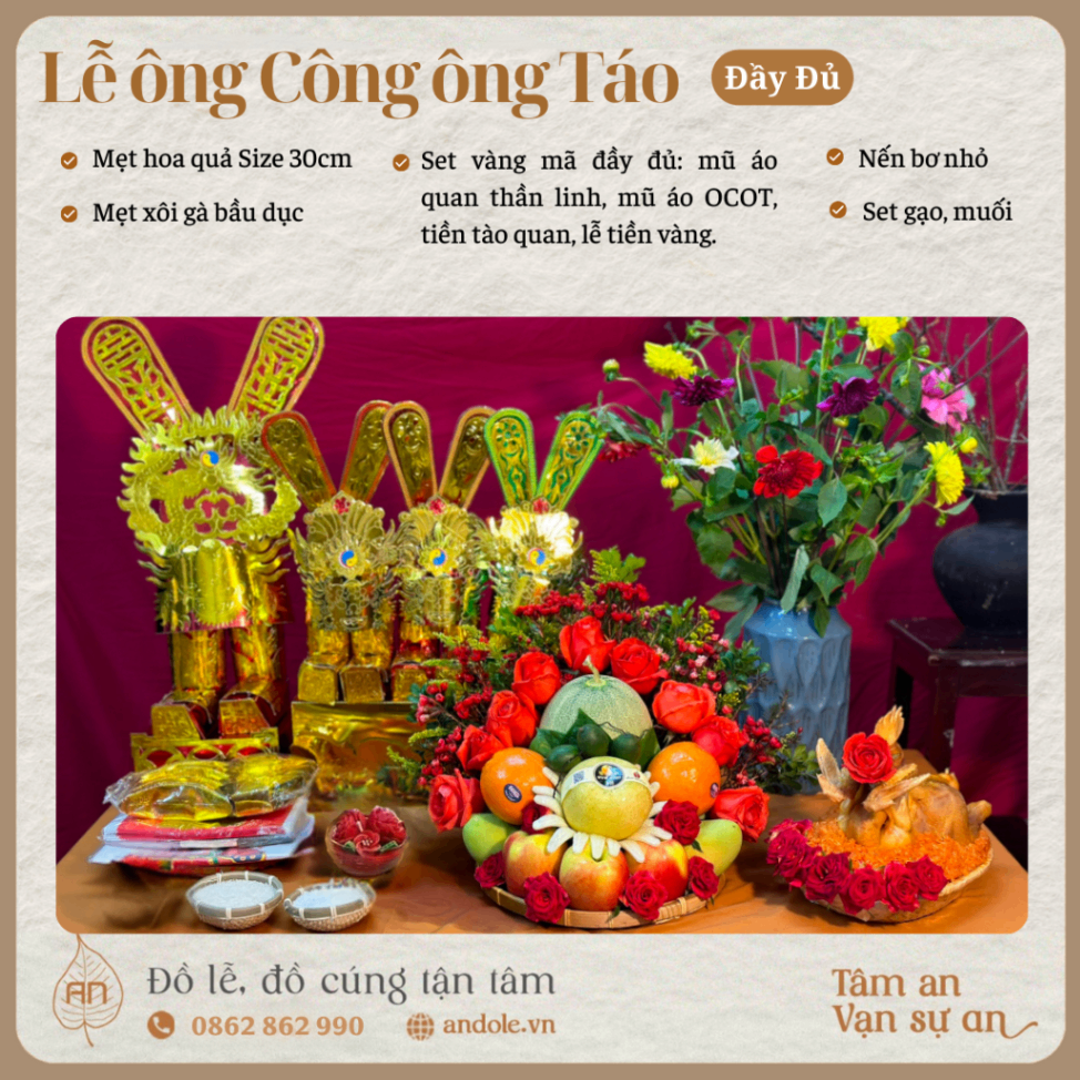 Set Lễ Ông Công Ông Táo Đầy Đủ | Xôi Gà & Vàng Mã Tinh Tế