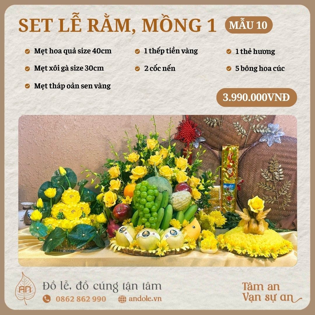Mâm lễ thắp hương mồng 1, ngày rằm - Mẫu 10