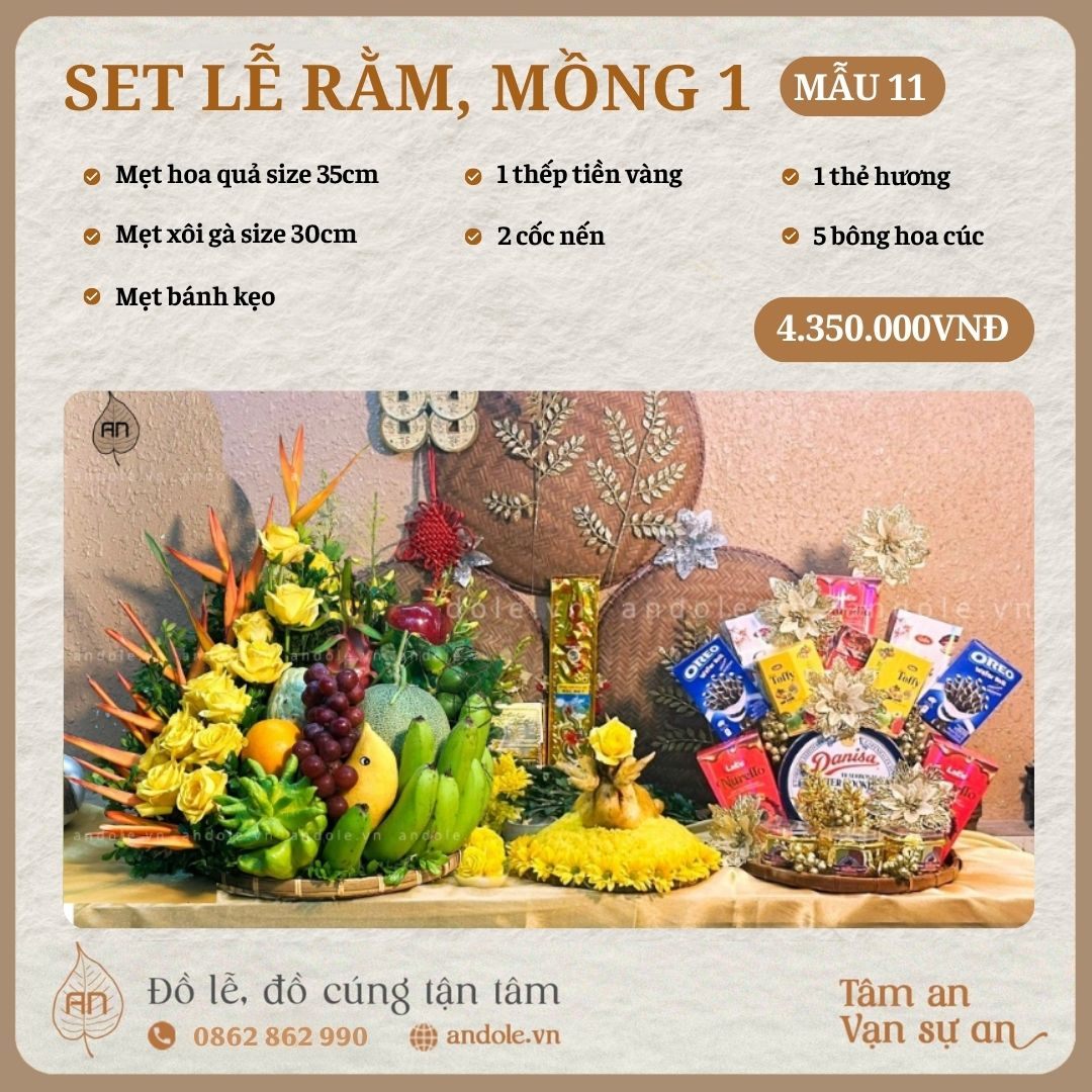 Mâm lễ thắp hương mồng 1, ngày rằm - Mẫu 11