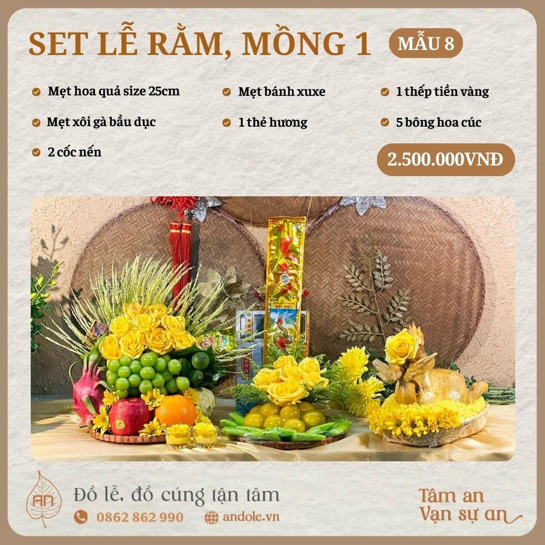 Mâm lễ thắp hương mồng 1, ngày rằm - Mẫu 8