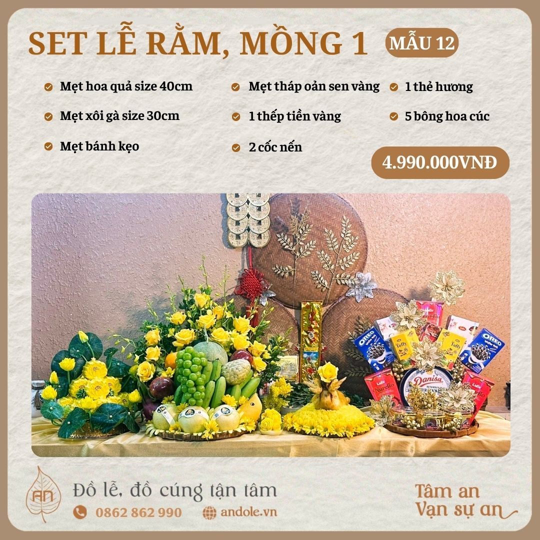Mâm lễ thắp hương mồng 1, ngày rằm - Mẫu 12