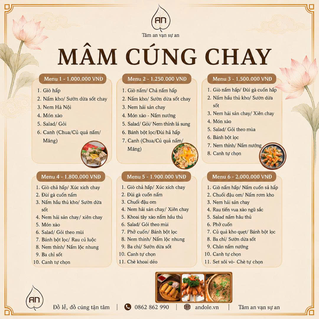 Mâm cỗ cúng rằm tháng 7 năm 2026 - Mâm chay