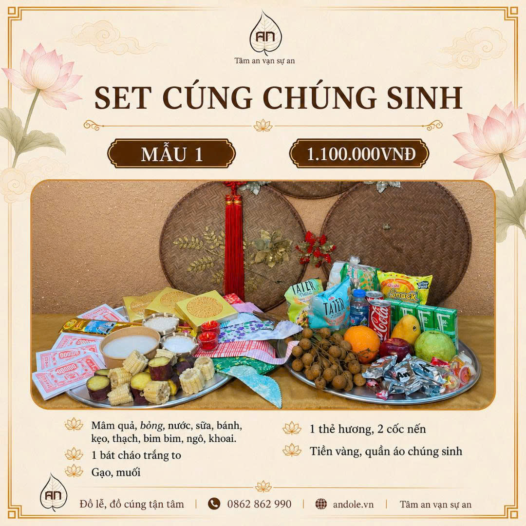 Mâm cúng chúng sinh rằm tháng 7 năm 2026 - Mẫu 1