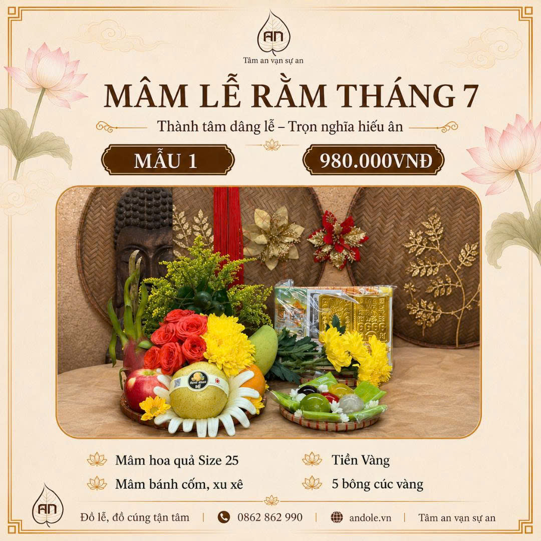Mâm cúng rằm tháng 7 năm 2026 - Mẫu 1