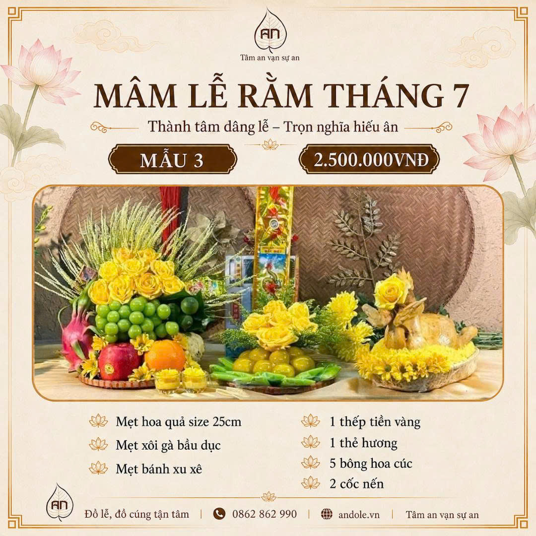 Mâm cúng rằm tháng 7 năm 2026 - Mẫu 3