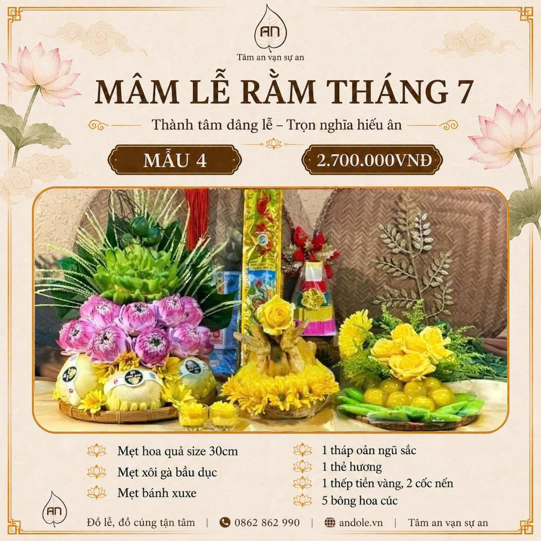 Mâm cúng rằm tháng 7 năm 2026 - Mẫu 4