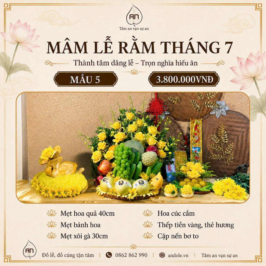 Mâm cúng rằm tháng 7 năm 2026 - Mẫu 5