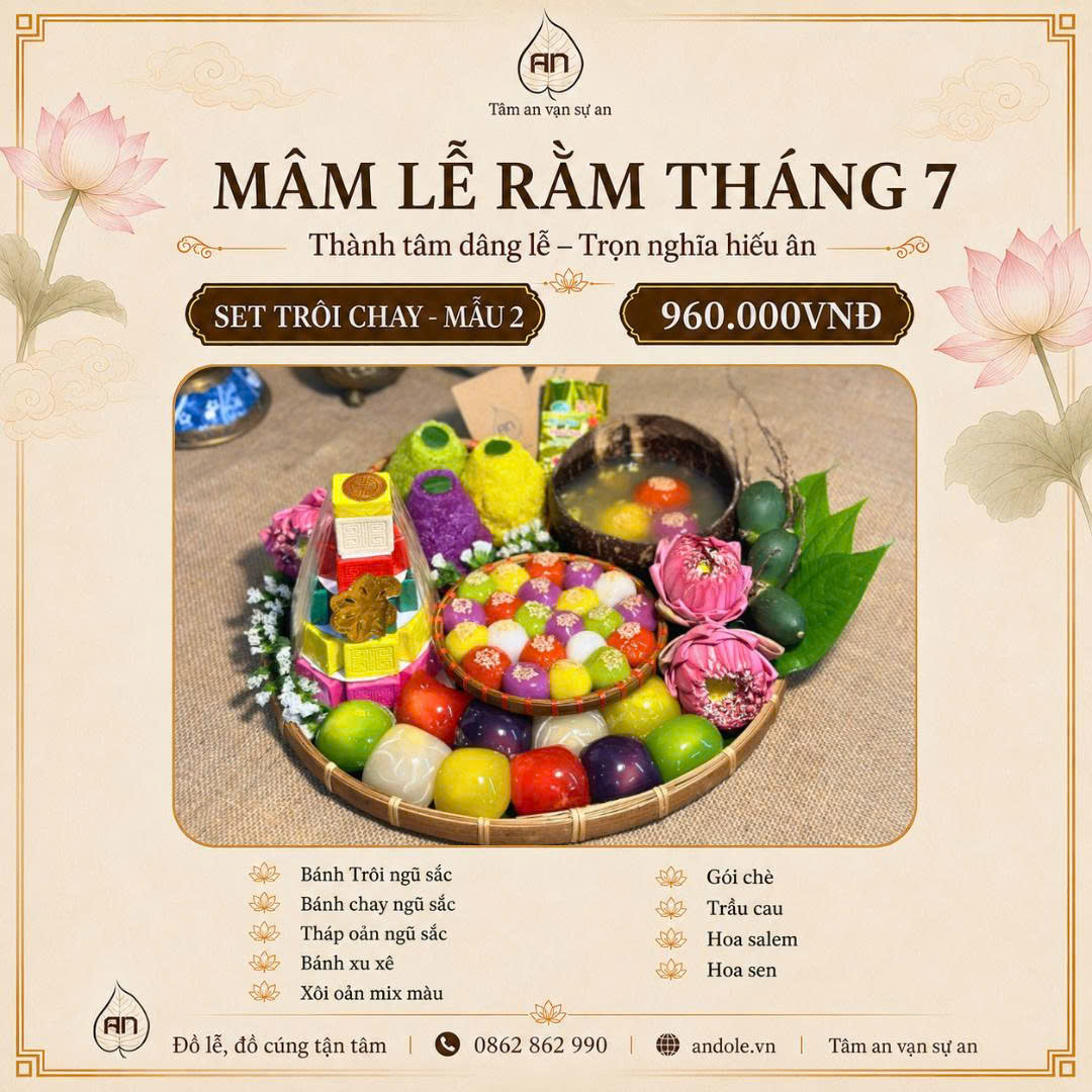 Mâm cúng rằm tháng 7 năm 2026 - SET Trôi Chay - Mẫu 2