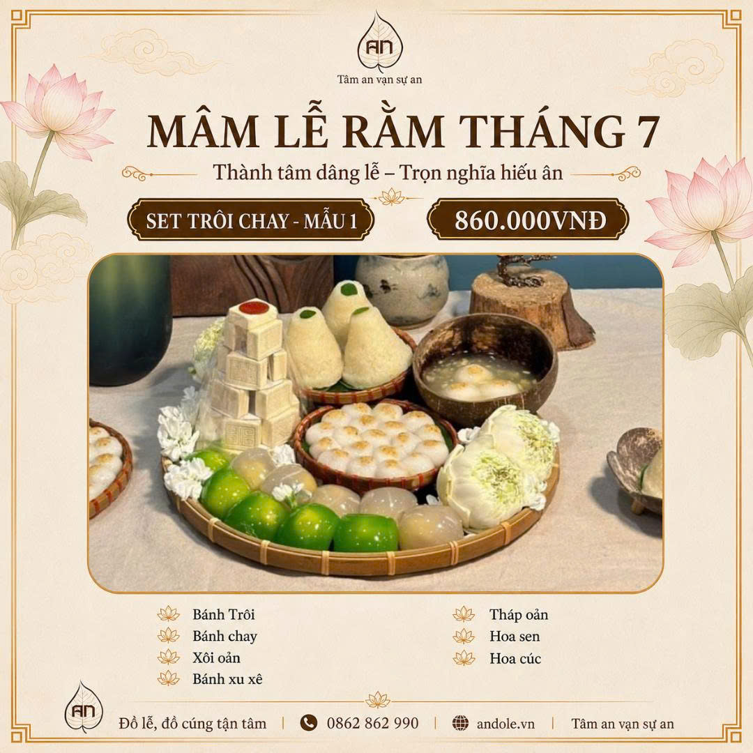 Mâm cúng rằm tháng 7 năm 2026 - SET Trôi Chay - Mẫu 1