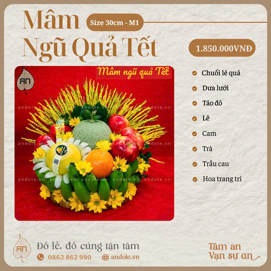 MÂM NGŨ QUẢ TẾT – MẪU 1 | ĐẦY ĐỦ & Ý NGHĨA