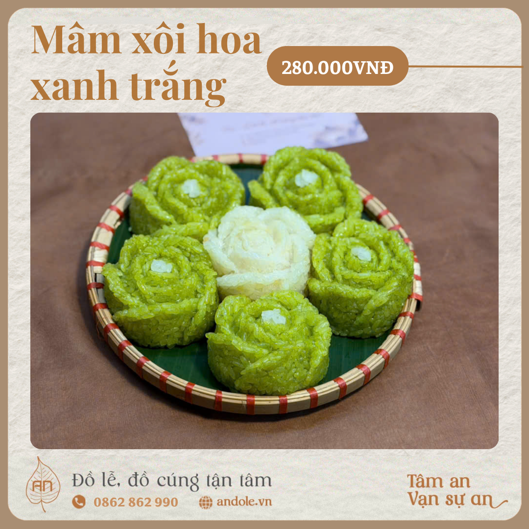 Tết Hàn Thực - Mâm xôi hoa xanh trắng