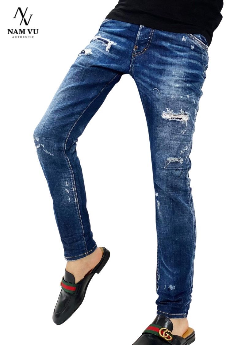 QJDSQ S74LB0959 Skater rách xanh classic new ss