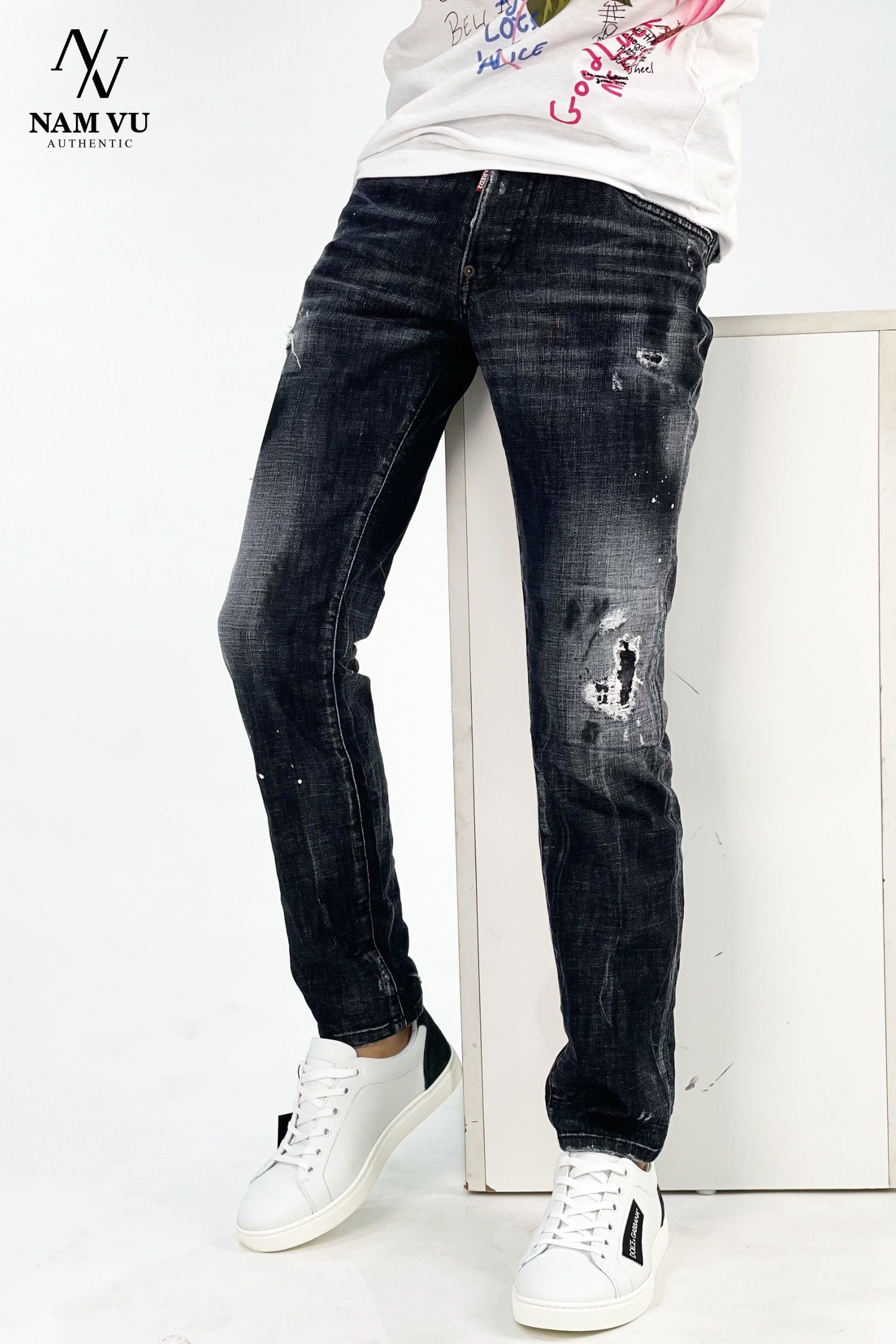 QJDSQ S74LB1039 rách gối  wash dầu đen skater