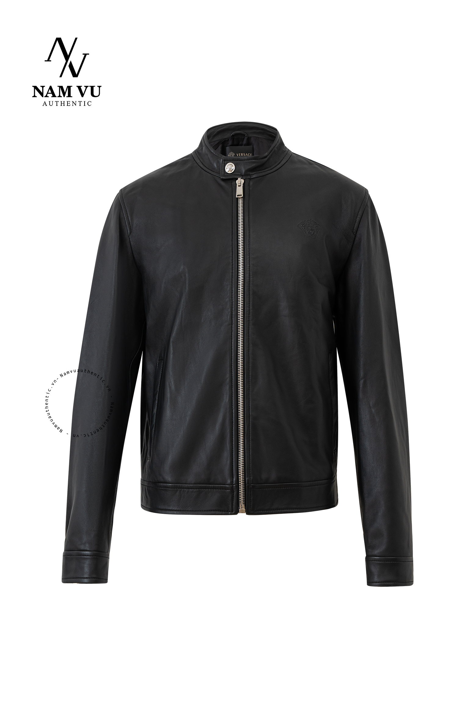 AKDVS Leather jacket versace logo medusa ngực