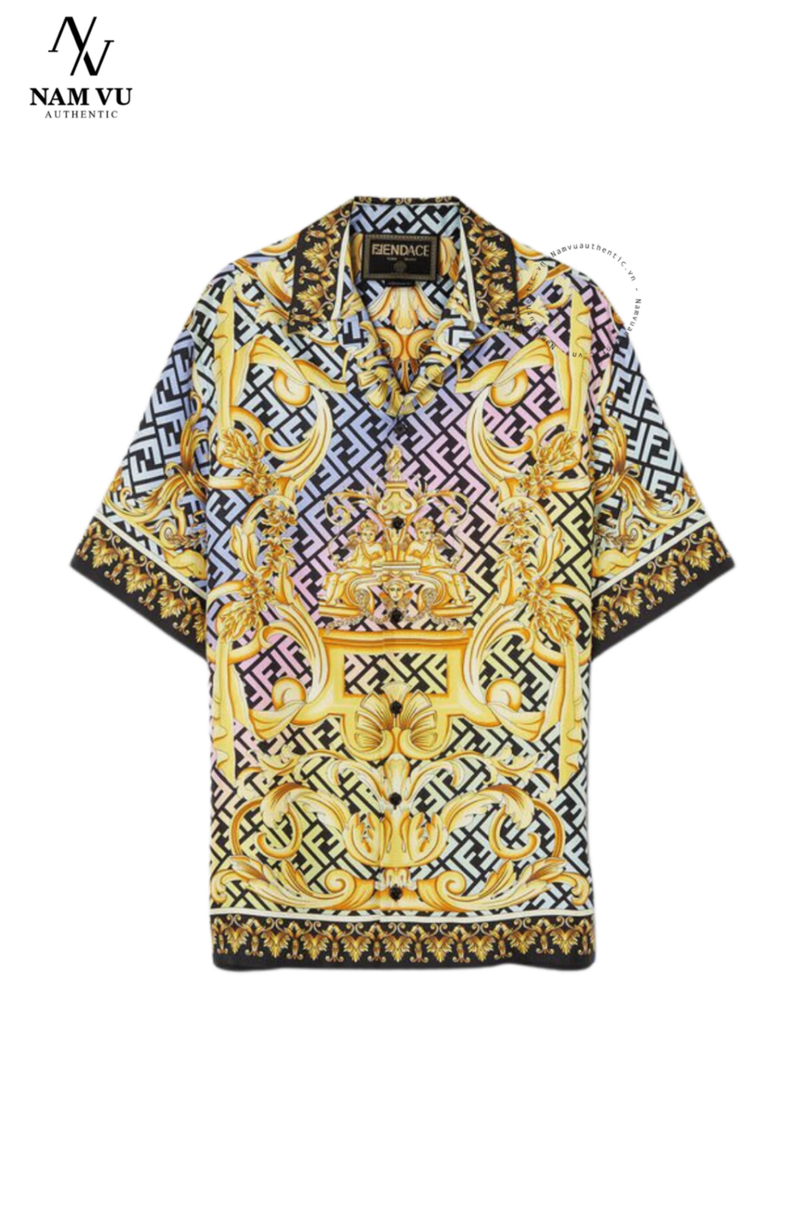 SMVS Versace x fendi Gold Baroque Silk Shirt 1006412