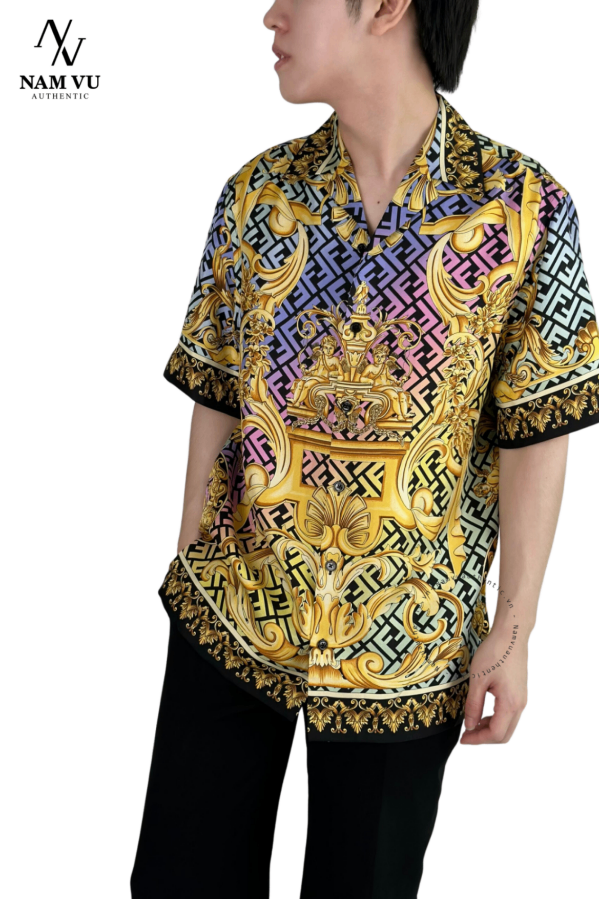 SMVS Versace x fendi Gold Baroque Silk Shirt 1006412