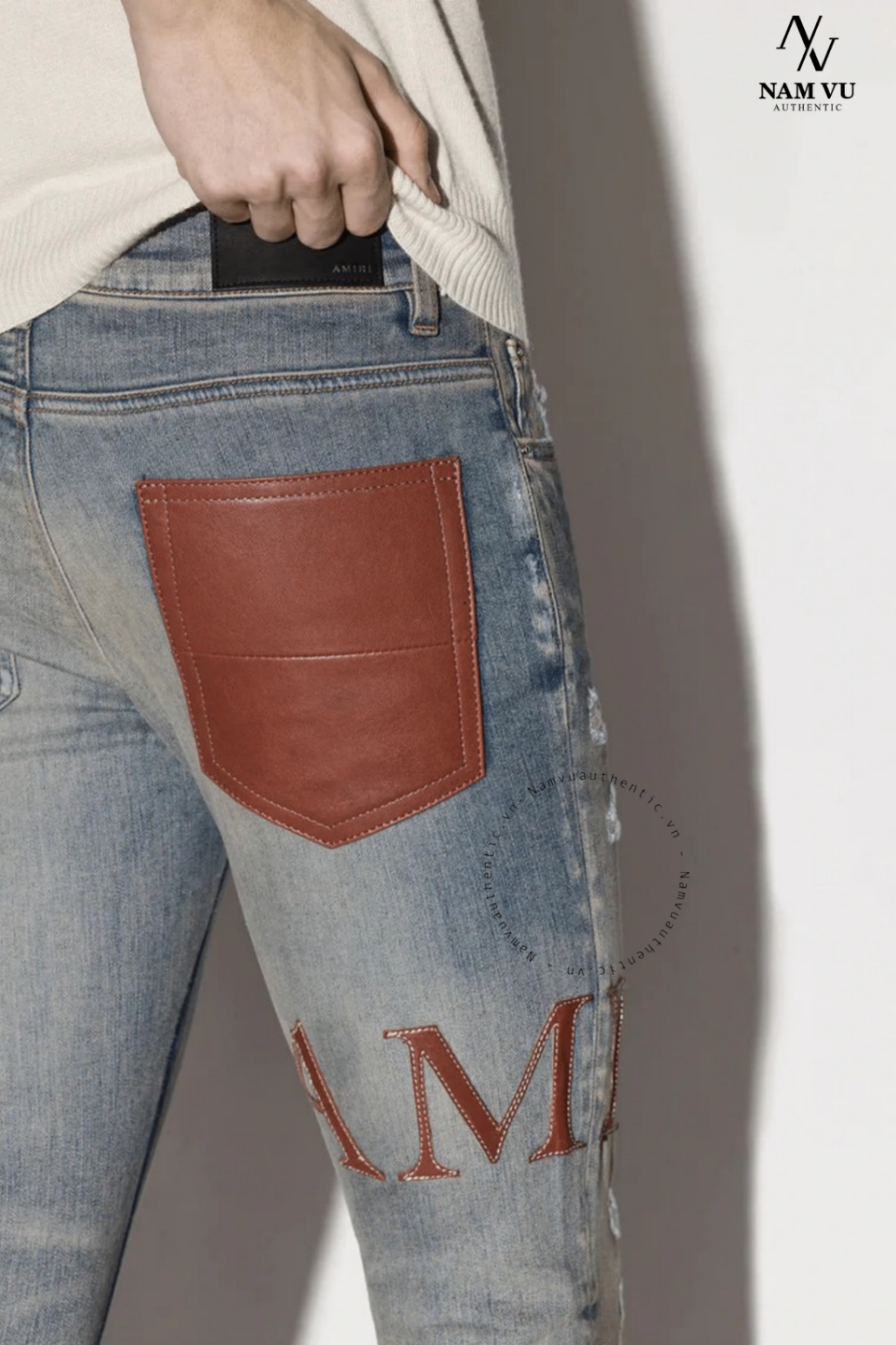 QJAMIRI CLAY LEATHER stitch logo amiri red jean