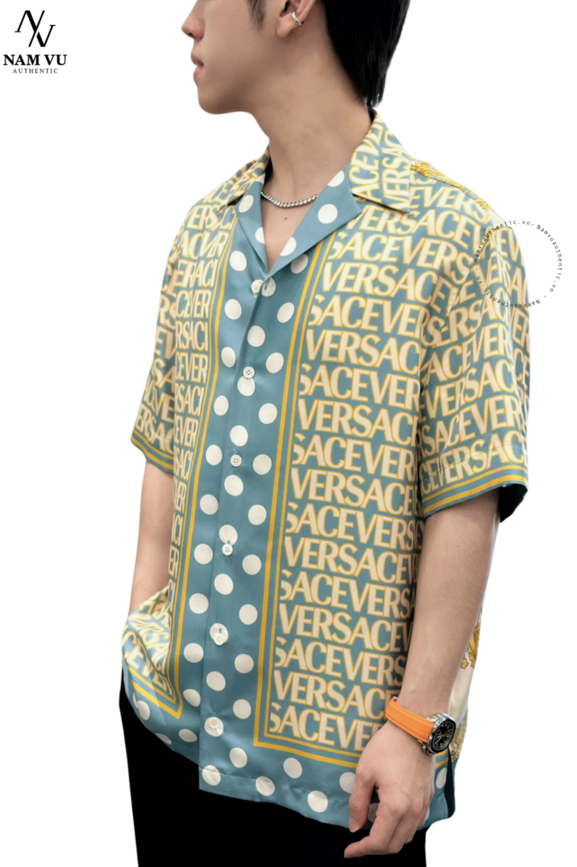 SMVS Versace teen boy silk ngắn tay 1003926 a07777