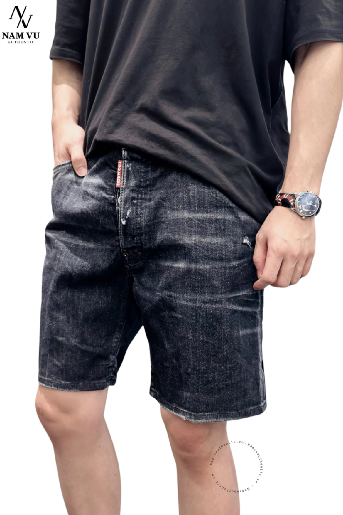 QSDSQ Dsquared S74MU0826 đen trơn wash nhẹ