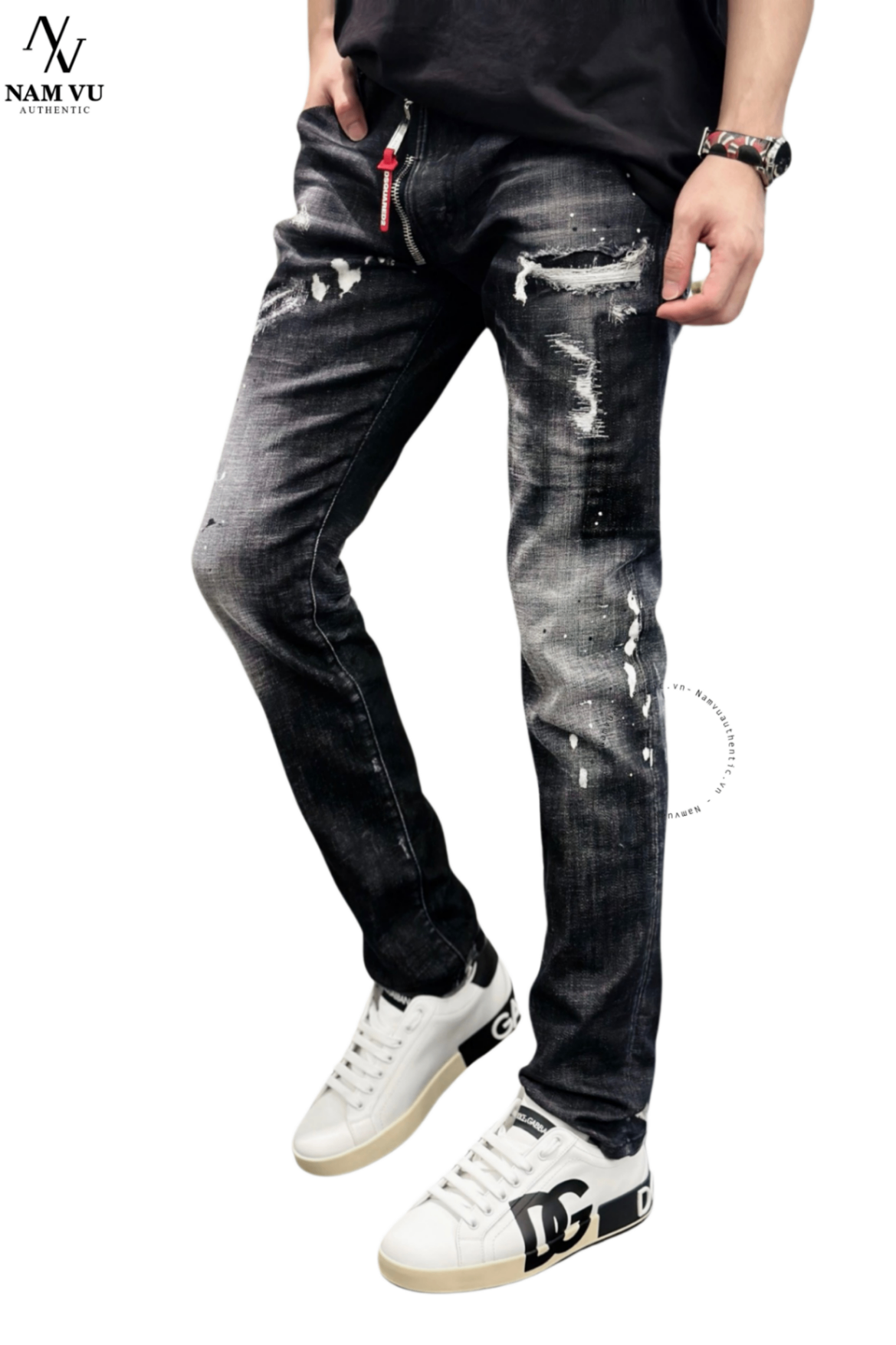 QJDSQ Dsquared S74LB1451 khoá lệch đỏ skater