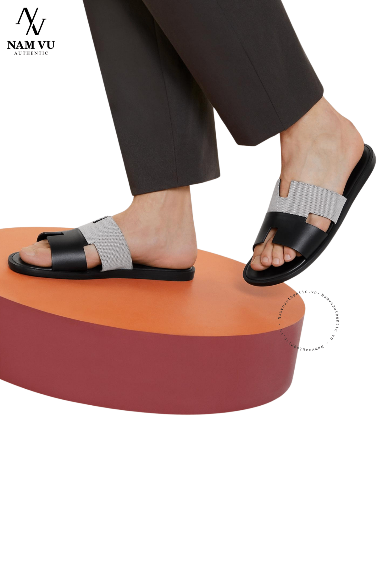 DHM Hermes Izmir sandal quai đen phối ghi