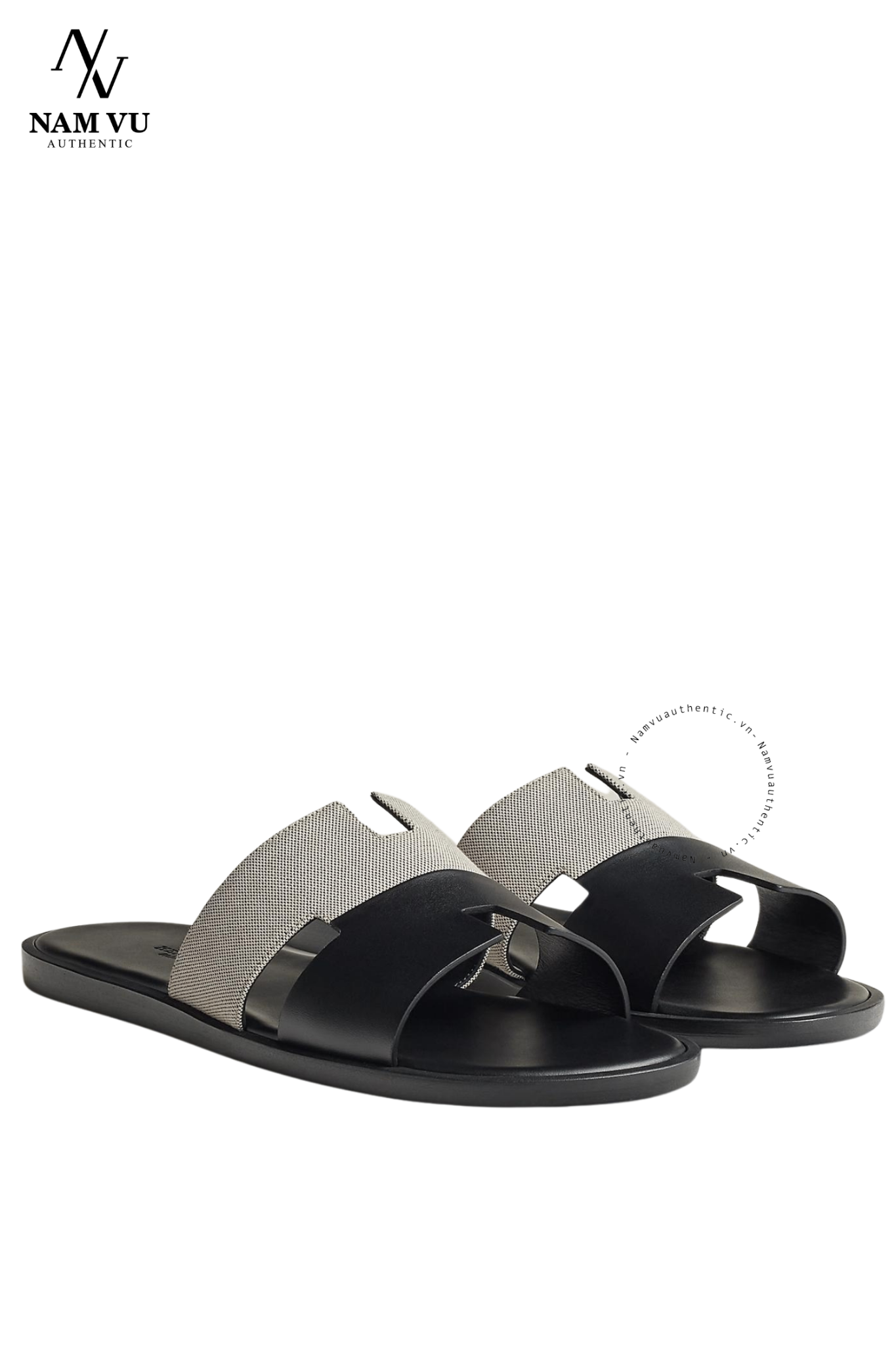 DHM Hermes Izmir sandal quai đen phối ghi