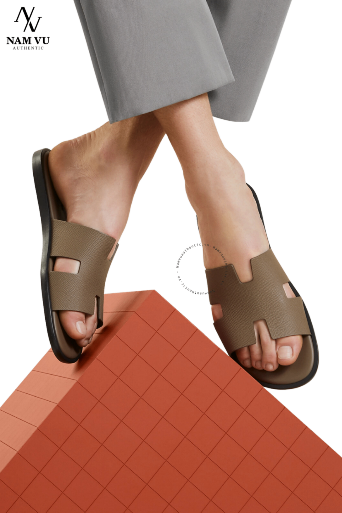 DHM Hermes Izmir sandal nâu sữa