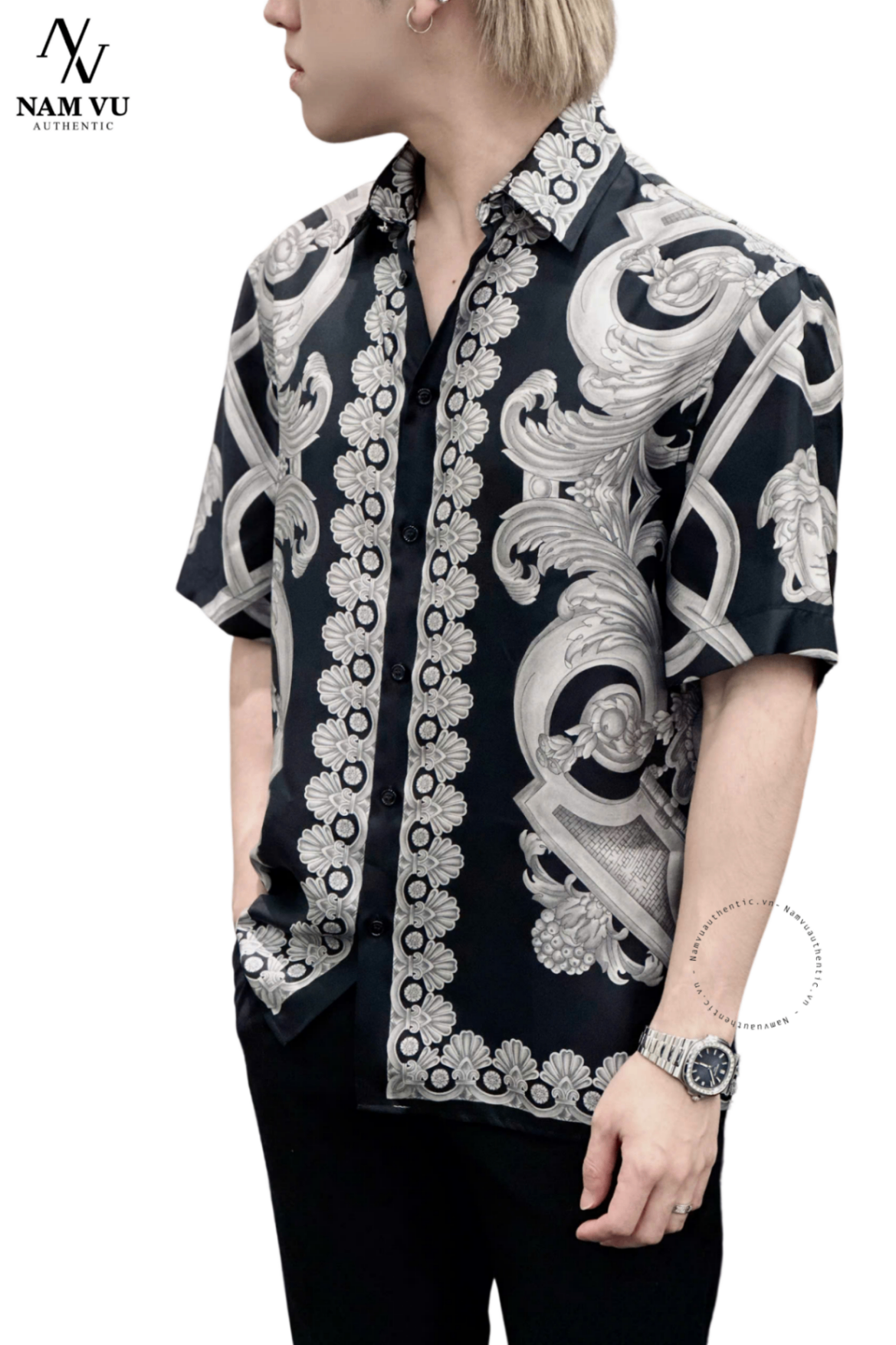 SMVS Versace Baroque ngắn tay 1a11900 all black