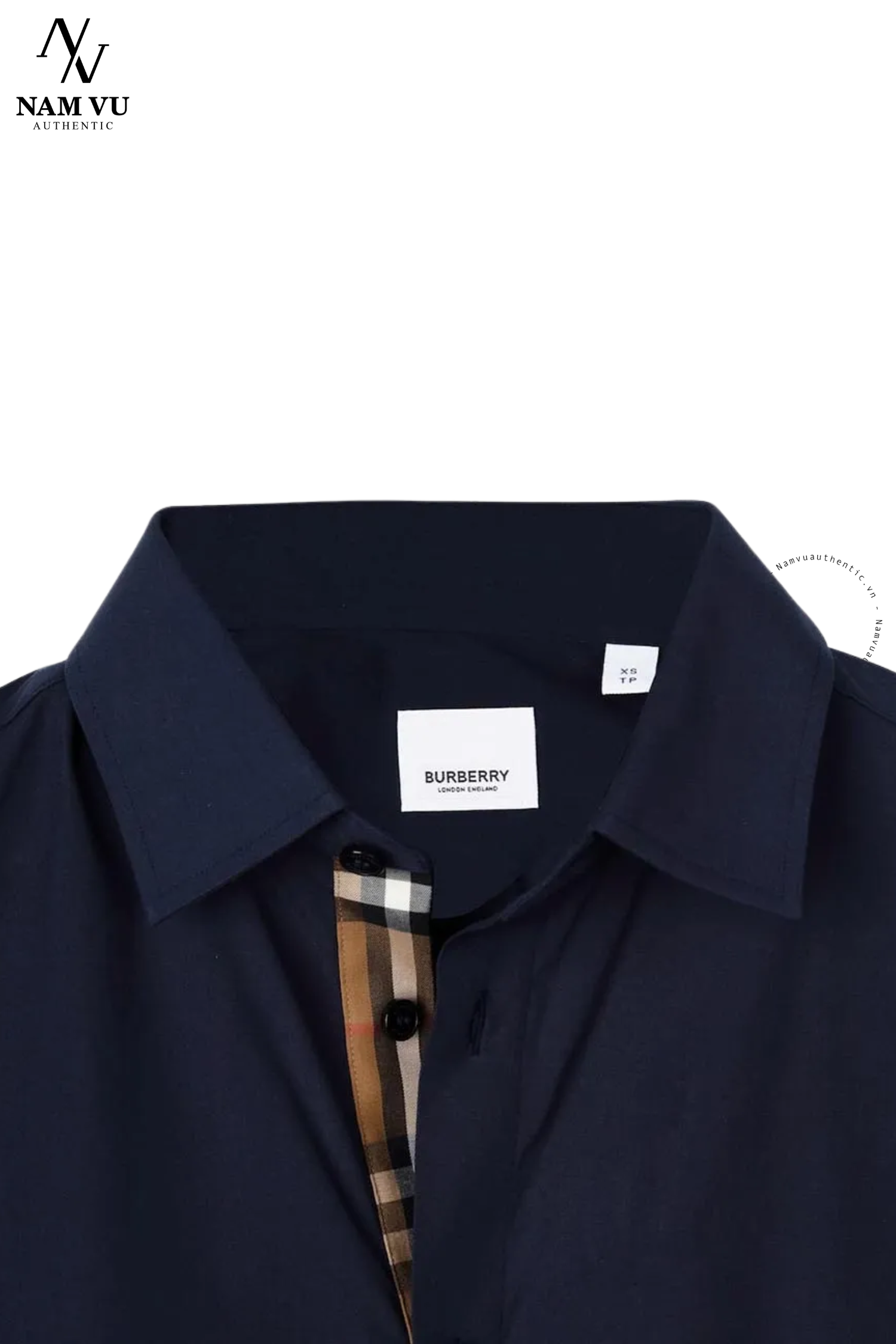 SMBBR Burberry navy trơn dài tay check cúc 8084276