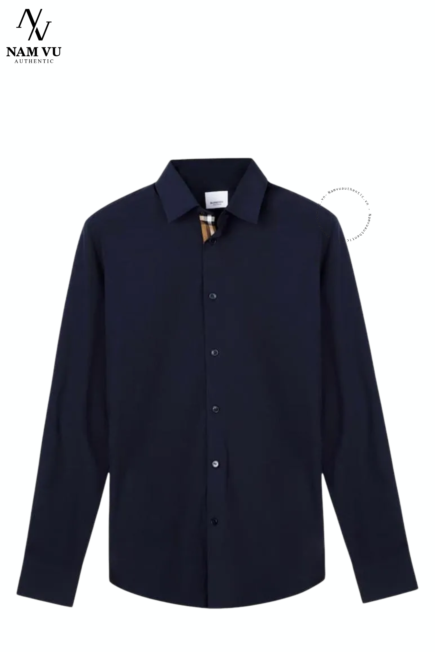 SMBBR Burberry navy trơn dài tay check cúc 8084276