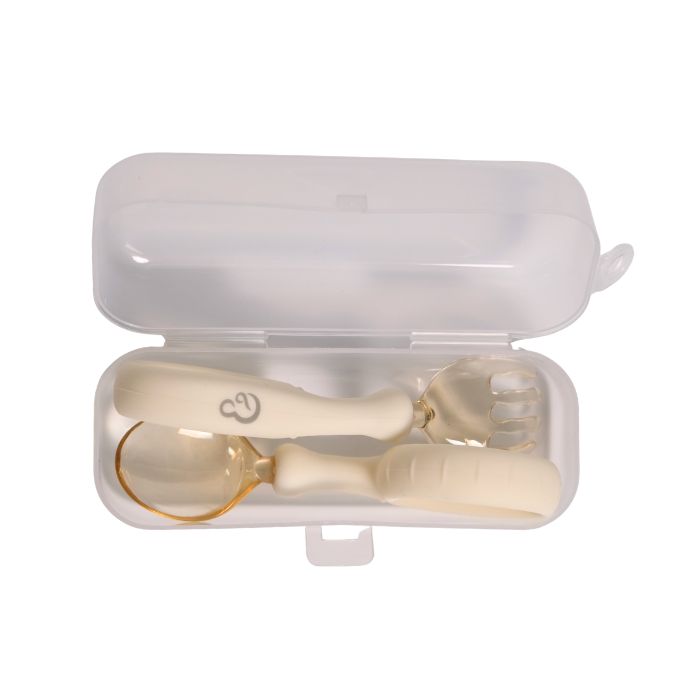 Bộ thìa nĩa (dĩa) ăn dặm silicone kèm hộp đựng Hop & Joy