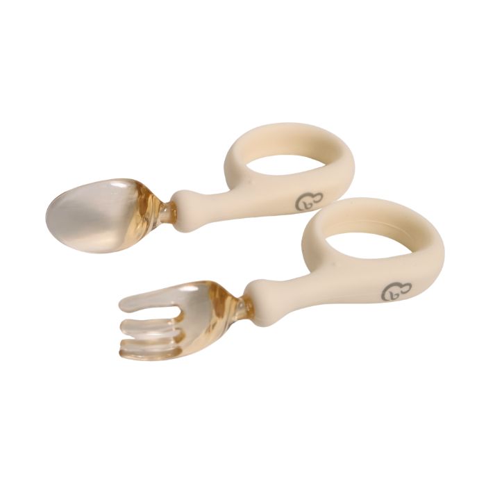 Bộ thìa nĩa (dĩa) ăn dặm silicone kèm hộp đựng Hop & Joy