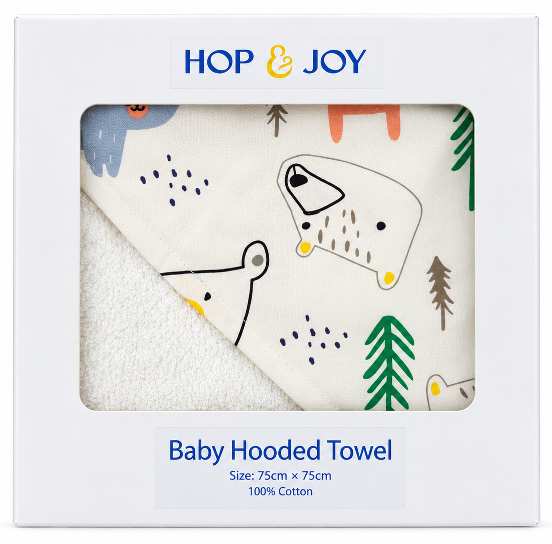 Khăn tắm có mũ trùm vải cotton cho bé Hop & Joy