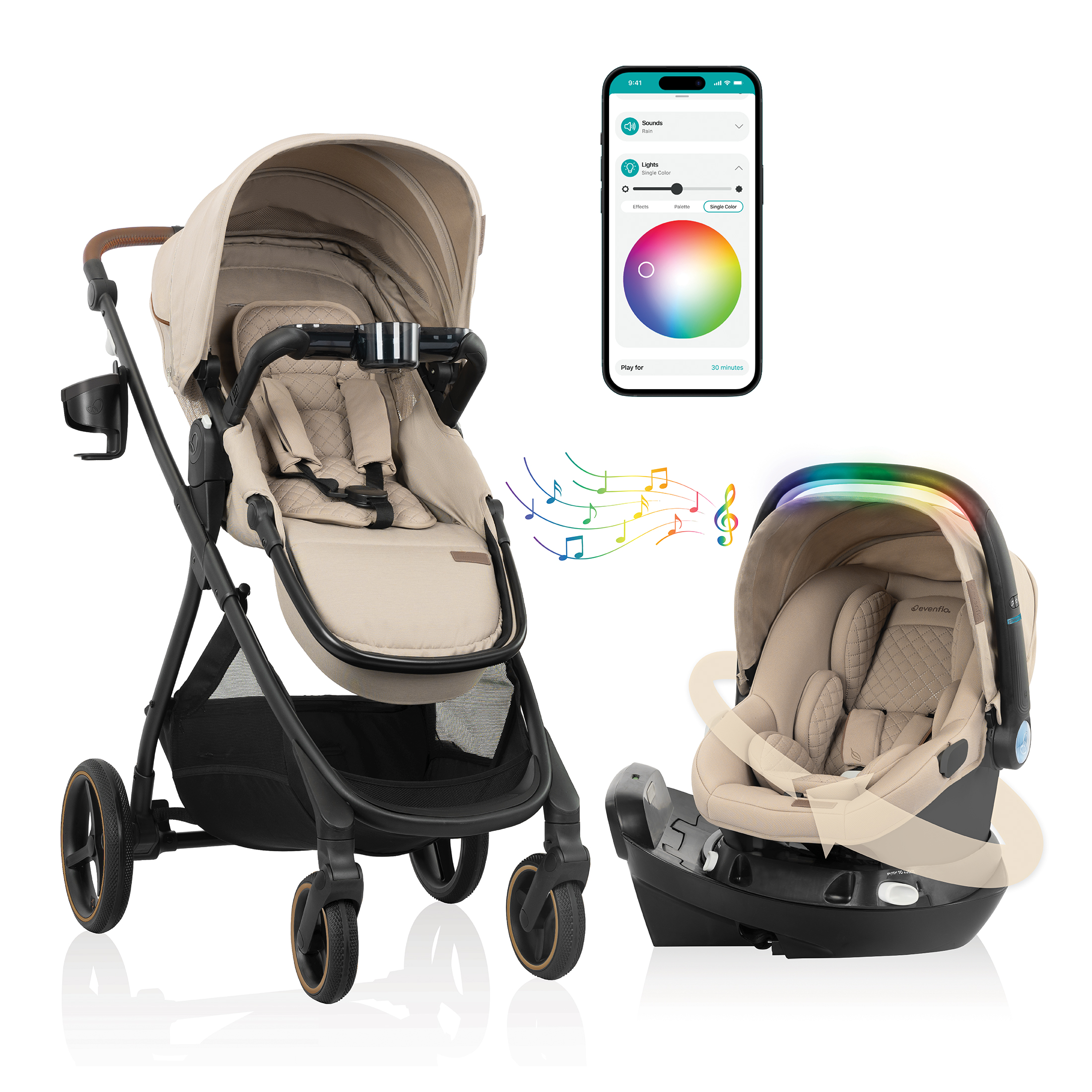 Xe đẩy kèm ghế ngồi ô tô xoay 180 Evenflo Shyft Intuiti+