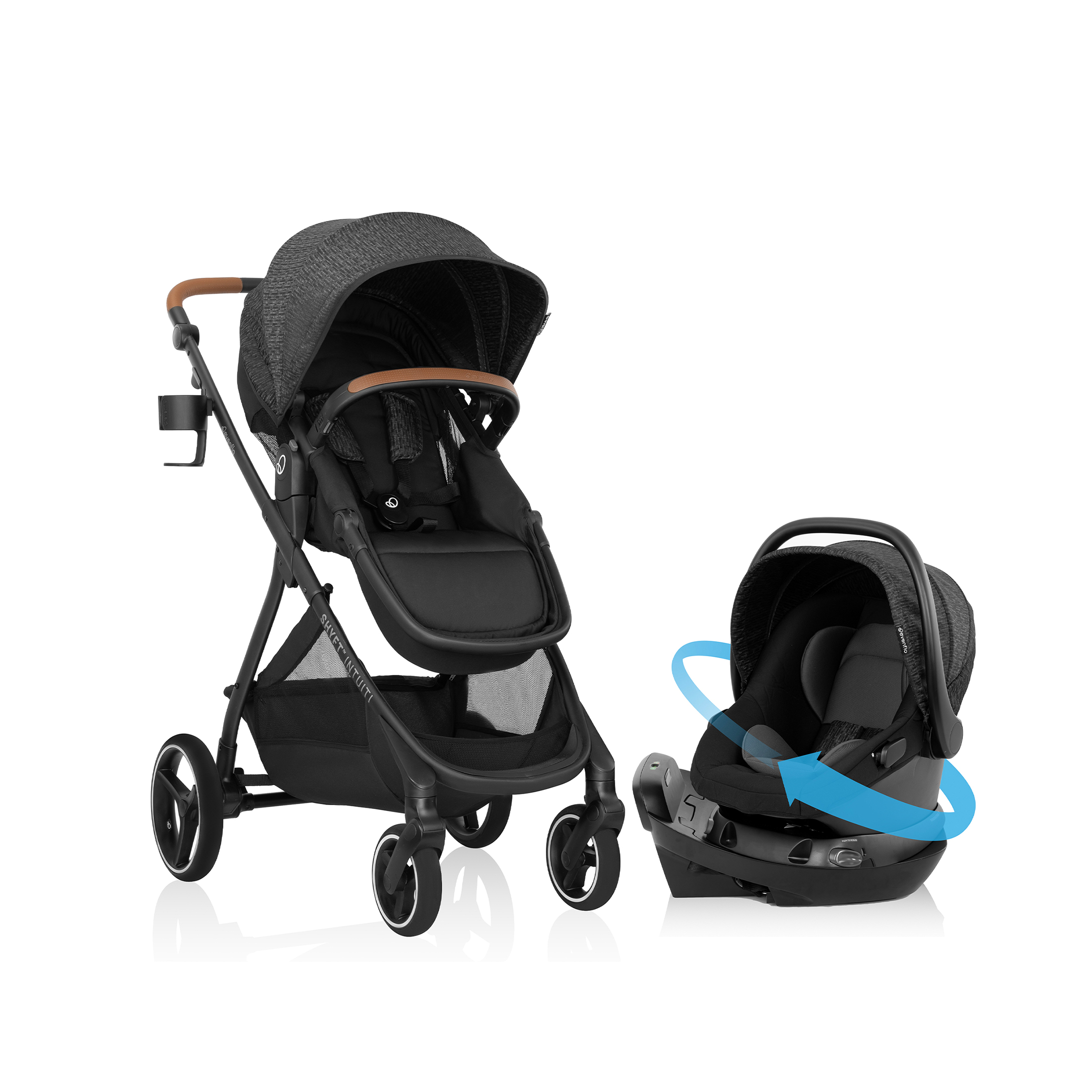 Xe đẩy kèm ghế ngồi ô tô xoay 180 Evenflo Shyft Intuiti