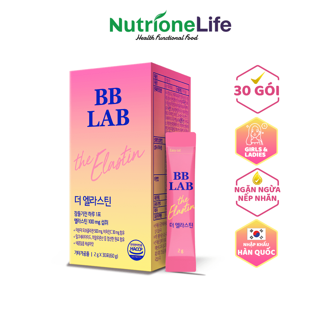 Bột uống BB LAB The Elastin Tăng Độ Đàn Hồi, Giảm Chảy Xệ, Nhăn Nheo,Rạn Da,Nếp Nhăn Khỏe Miệng,Mắt,Trán 2g x 30 Gói