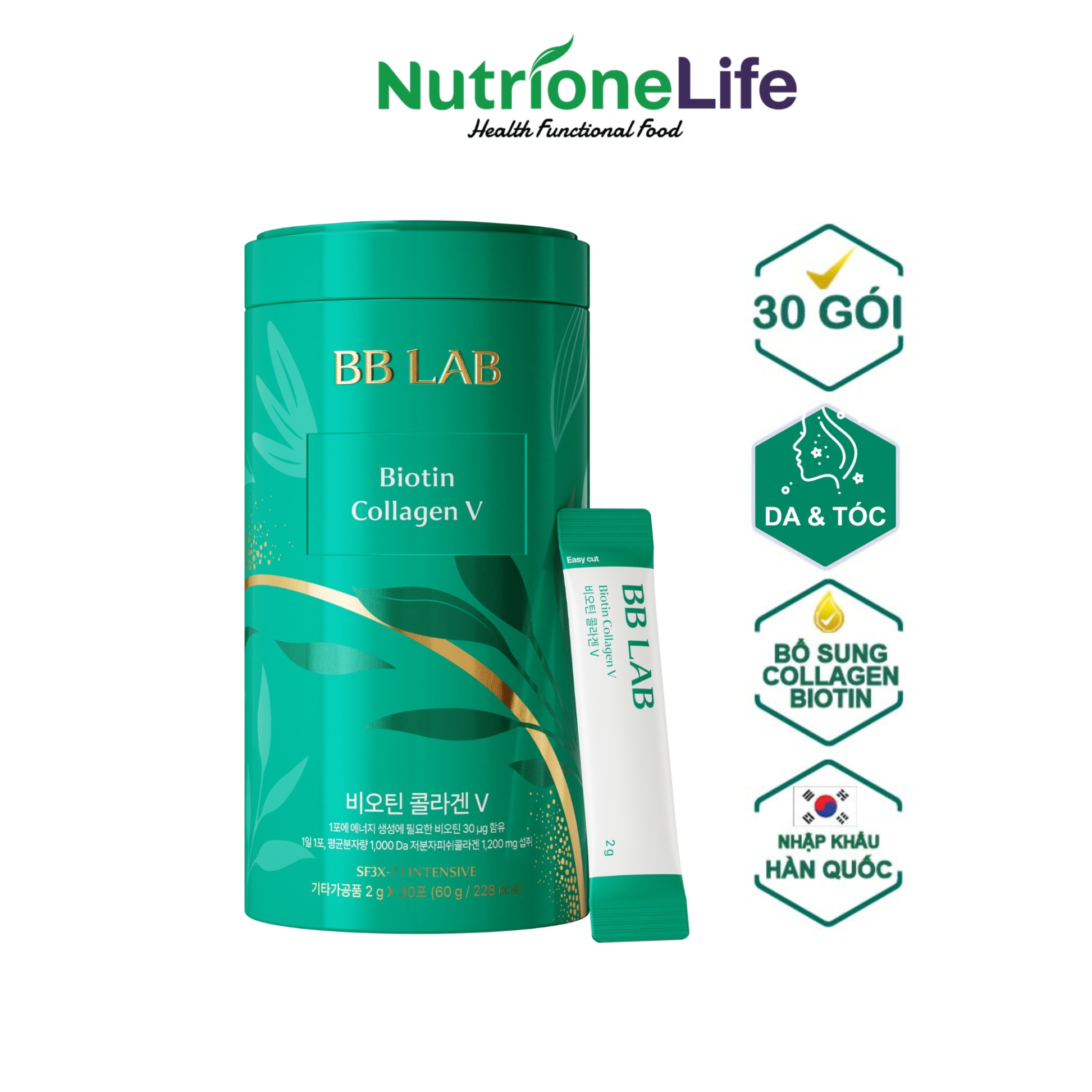 Bột BB LAB Biotin Collagen V Chống Lão hóa, Giảm Nếp Nhăn, Da Và Tóc Chắc Khỏe Giảm Gãy Rụng, Mọc Tóc Hộp 30 Gói/Hộp