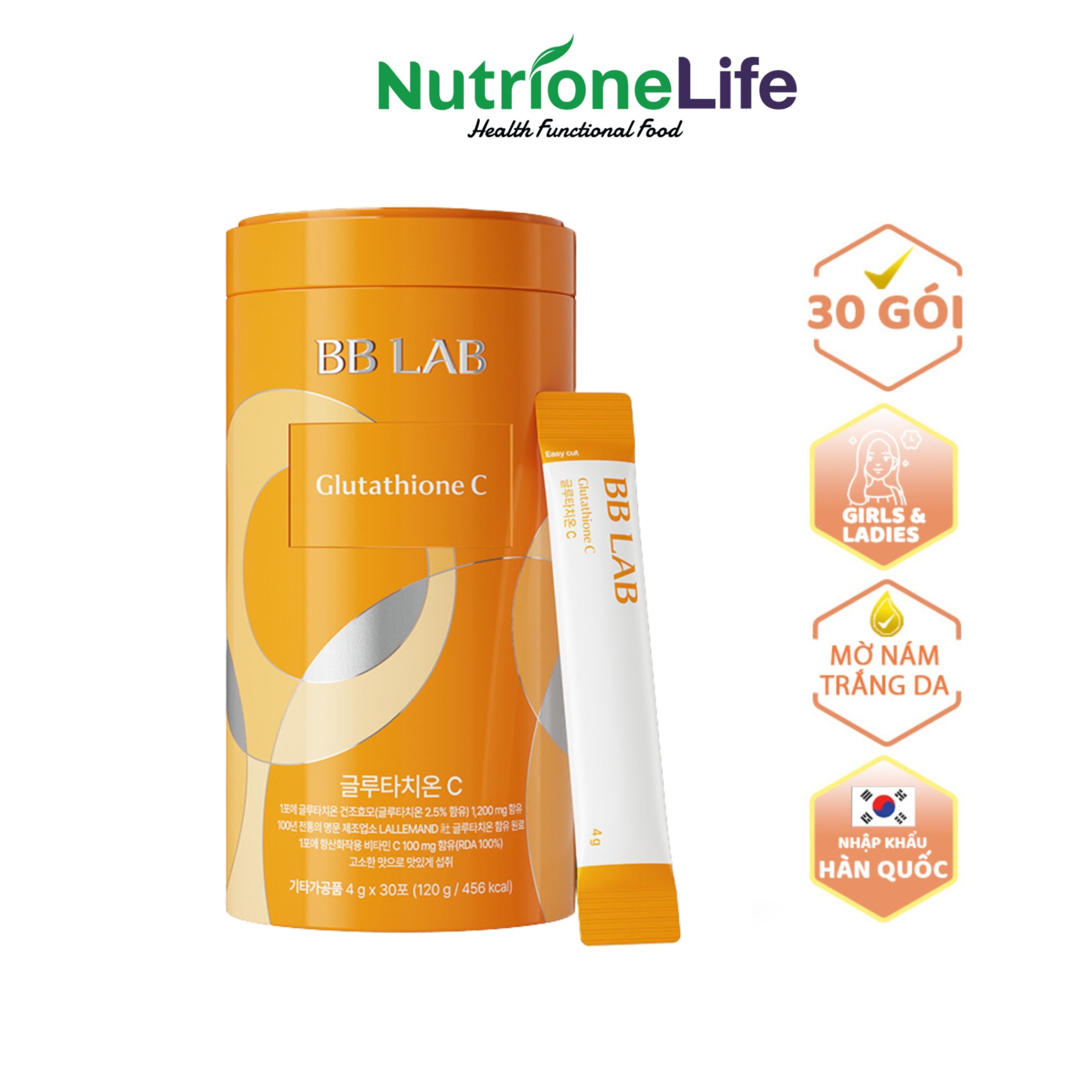 Bột uống BB LAB Glutathione 1200mg và Vitamin C 110mg Làm Trắng Da, Mờ Nám, Giảm Thâm Mụn Hộp /30 Gói