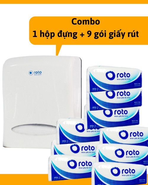 [Combo 1+9] 1 hộp đựng giấy rút ROTO và 9 gói giấy lau tay 2 lớp HCM0310