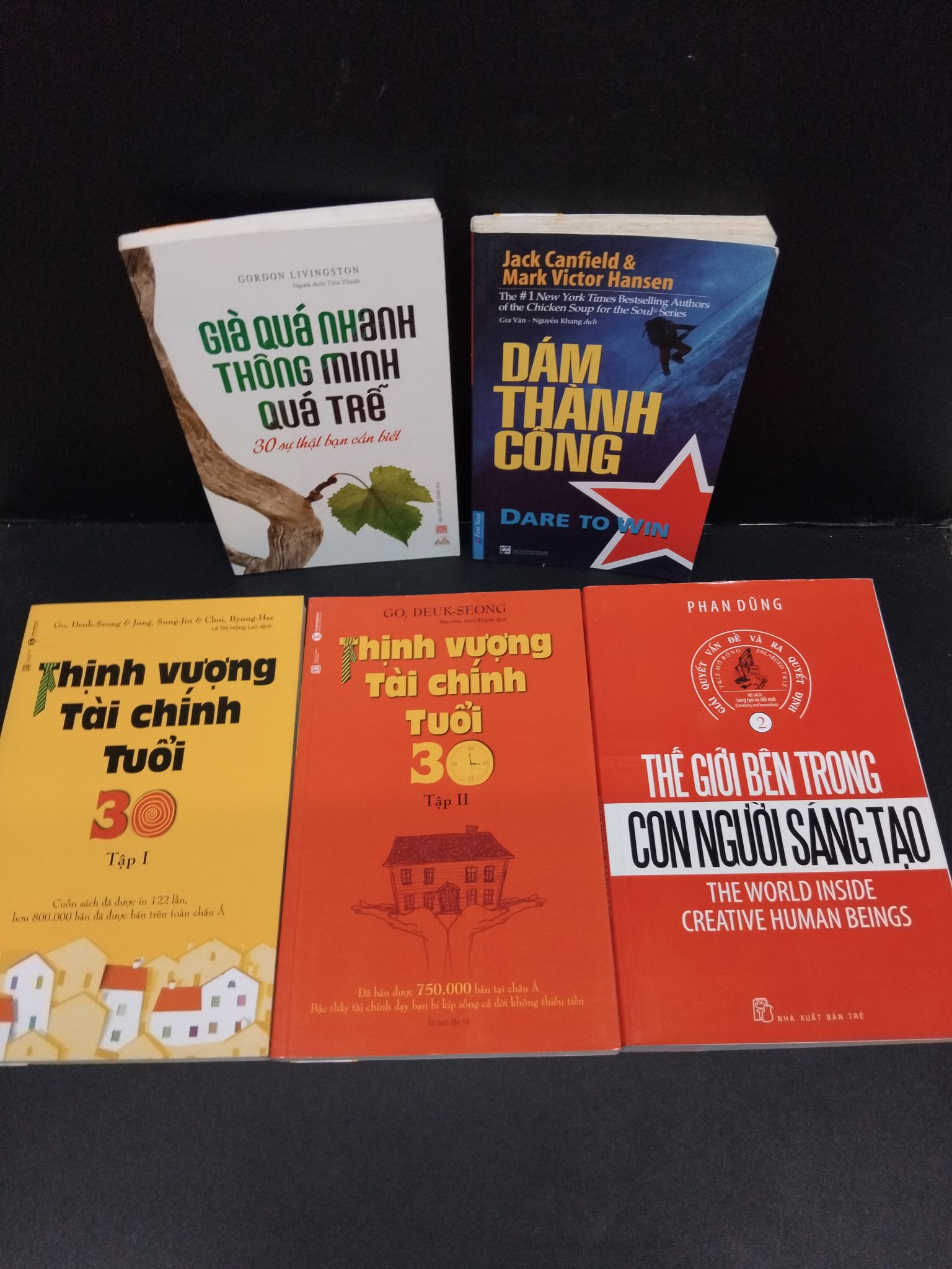 Combo sách kỹ năng tài chính - Thịnh vượng tài chính tuổi 30 (tập 1, 2) + Dám thành công + Thế giới bên trong con người sáng tạo + Già quá nhanh thông minh quá trẻ mới 80% ố vàng CHP0510