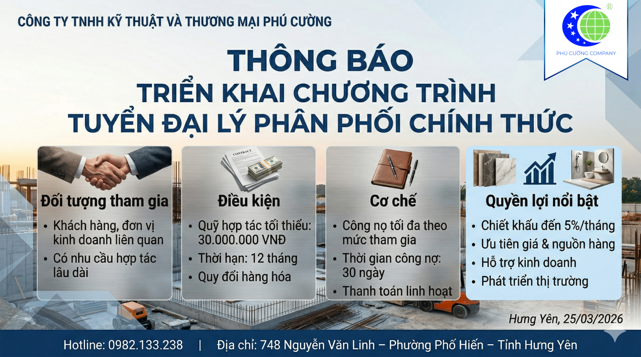 THÔNG BÁO TRIỂN KHAI CHƯƠNG TRÌNH TUYỂN ĐẠI LÝ PHÂN PHỐI CHÍNH THỨC