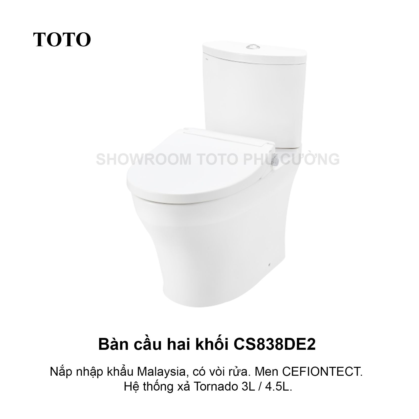 Bàn cầu hai khối, nắp đóng êm kèm vòi rửa nước lạnh CS838DE2