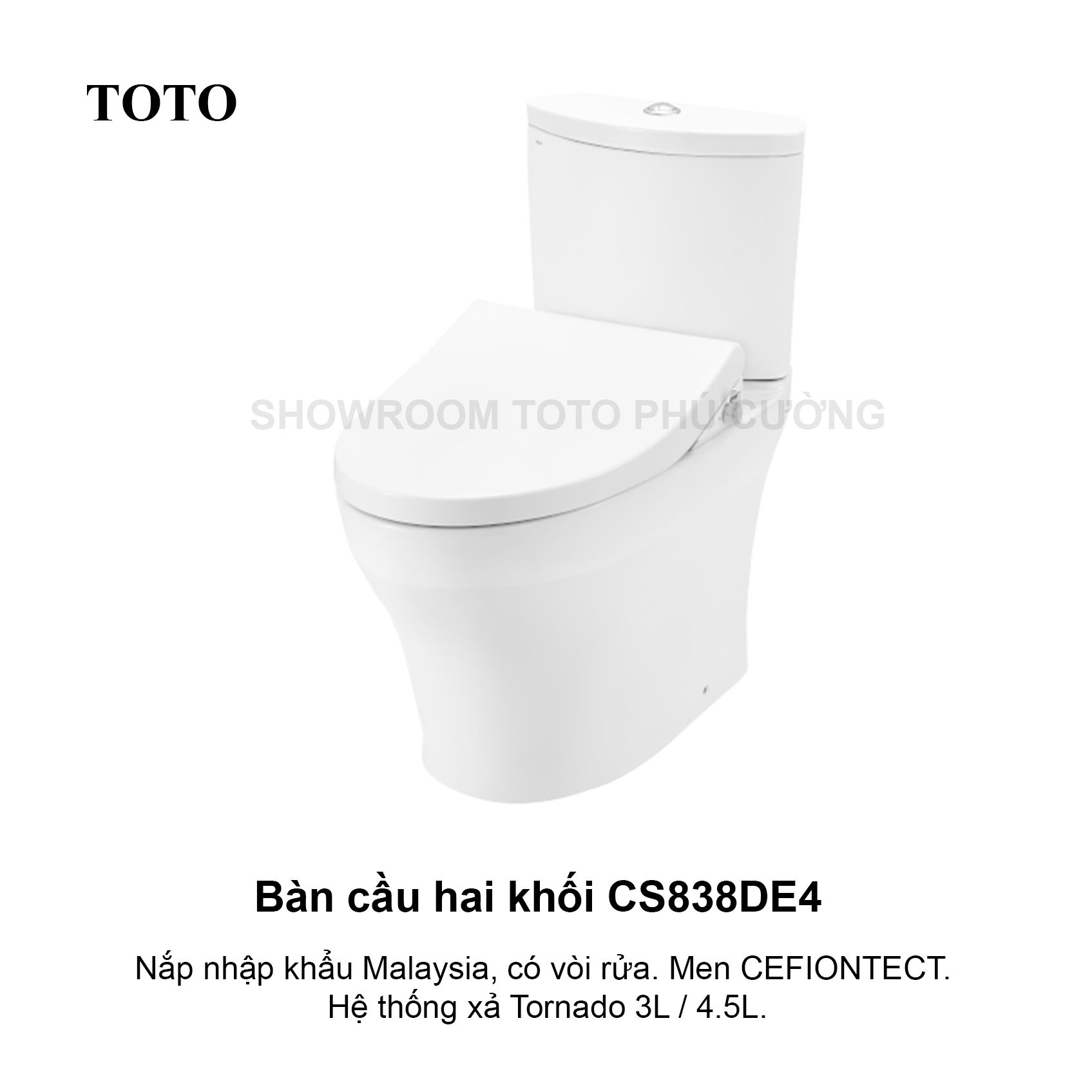 Bàn cầu hai khối, nắp đóng êm kèm vòi rửa nước lạnh CS838DE4