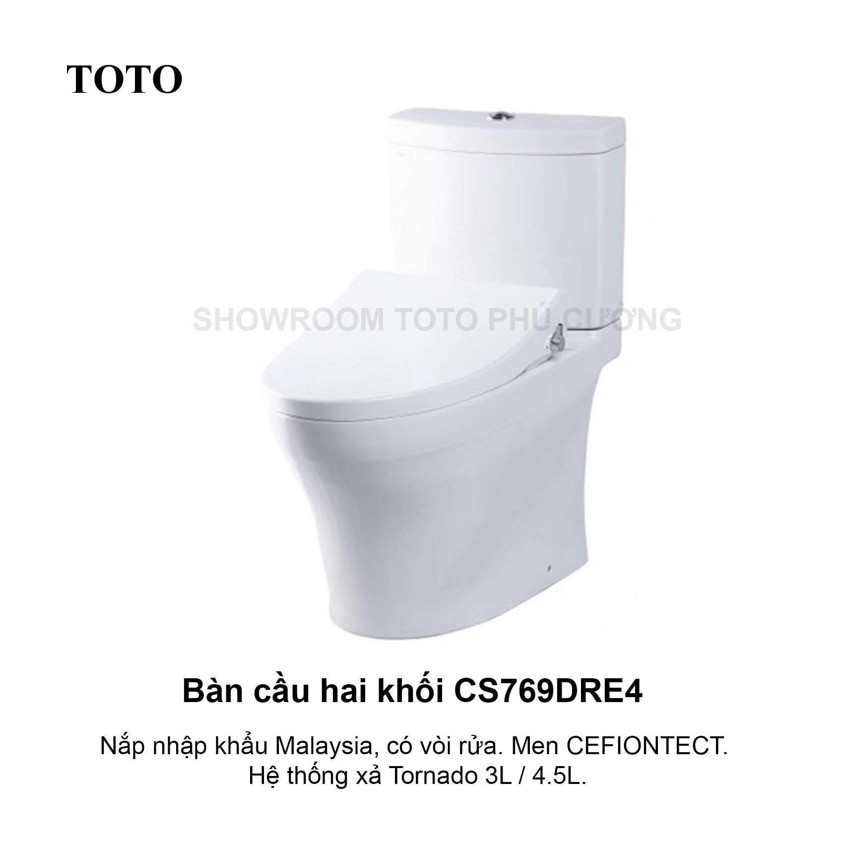 Bàn cầu hai khối, nắp đóng êm kèm vòi rửa nước lạnh CS769DRE4