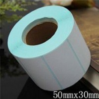 Giấy decal cảm nhiệt 1 tem 50x30mm, khổ 54mm, dài 30m