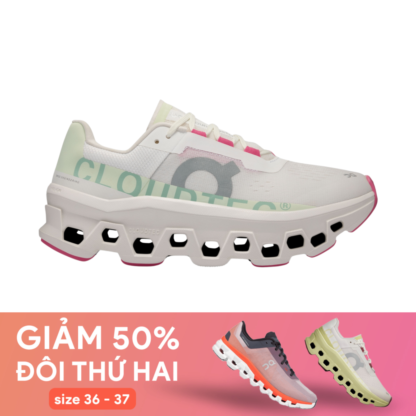 Giày Chạy Bộ Nữ On Running Cloudmonster - White/Lima